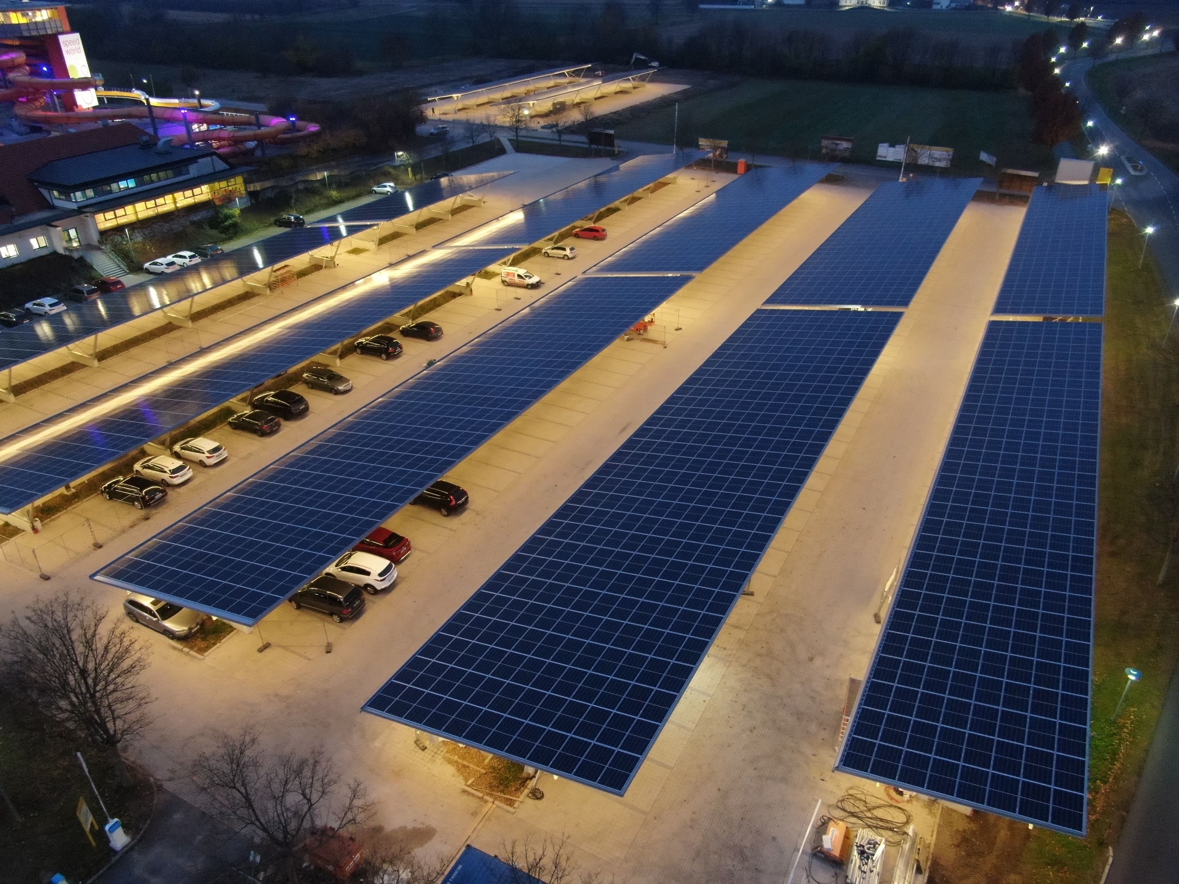 Lutzmannsburg carports, pricture taken by drone at night