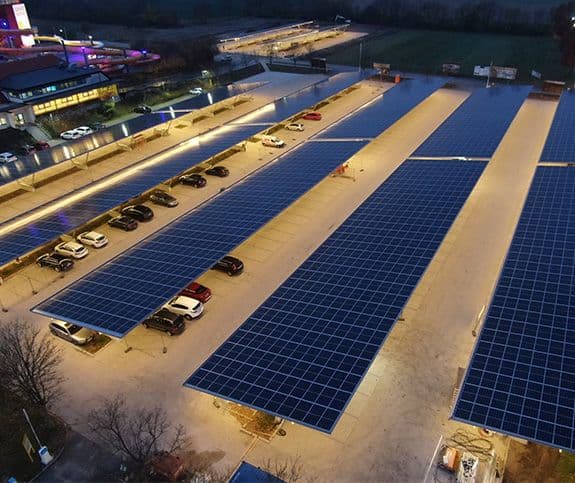 Lutzmannsburg carports, pricture taken by drone at night